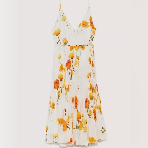 Aritzia Wilfred Midi Floral Dress Beaune Yellow Orange Sundress Women’s Size S - Picture 3 of 3